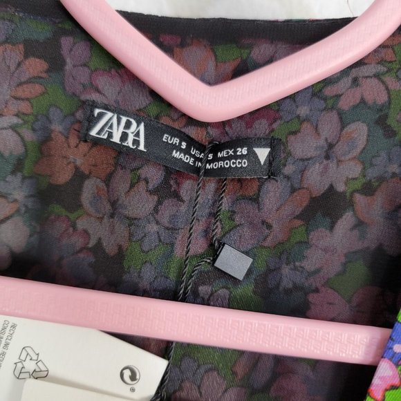Zara Floral Print Dress Ditsy Multicolor V Neck Wrap Mini Size Small Womens - Picture 5 of 7